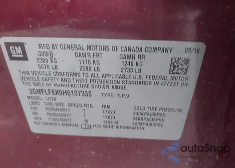 2017 Chevrolet Equinox Lt z USA, uszkodzony, nr VIN 2GNFLFEK9H6187330